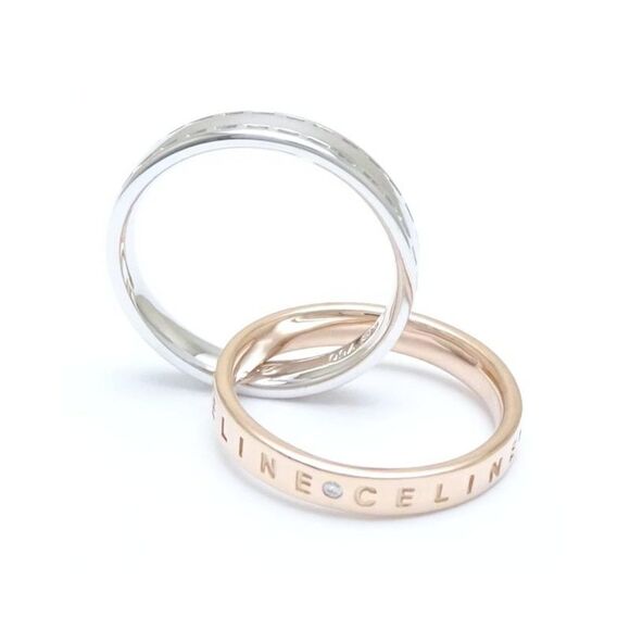 Pre Loved Celine Tricolor Ring Interlocking Bands Women Gold - Picture 3 of 8